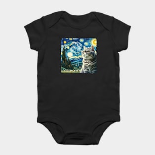 British Shothair Starry Night Inspired - Artistic Cat Baby Bodysuit